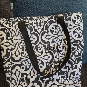 Thirty-One Black & White Damask Utility Tote Bag – Large Organizer Tote